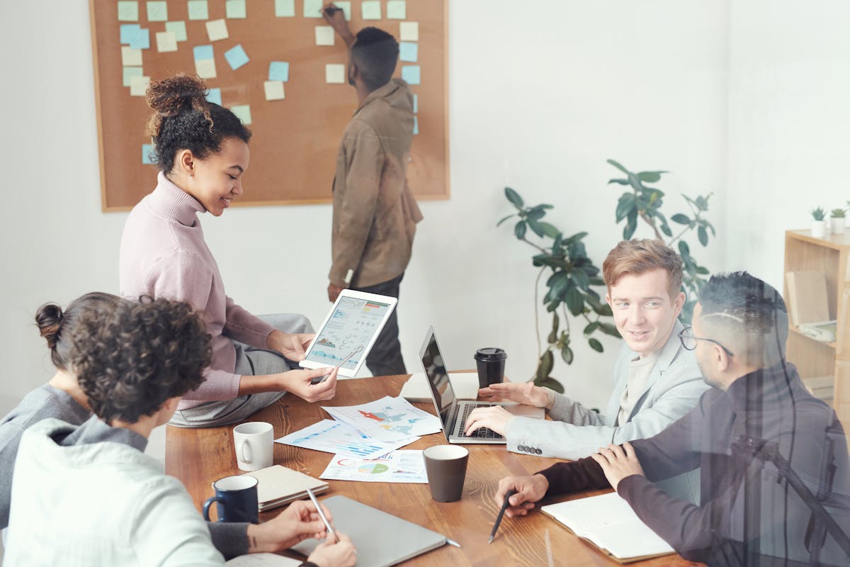 Team collaborating in modern office